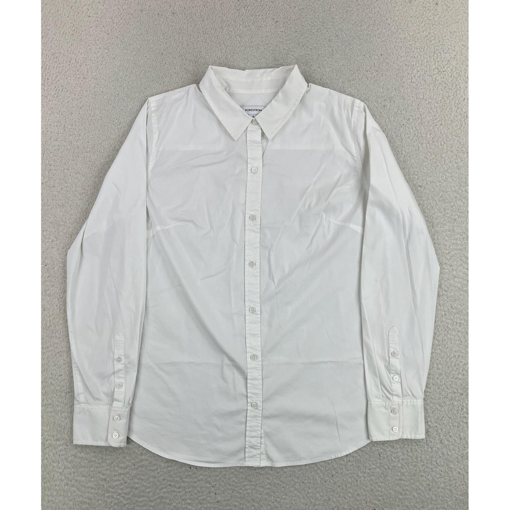 Nordstrom Womens White Stretch Button Up Long Sleeve Shirt NC465408MI Size M
